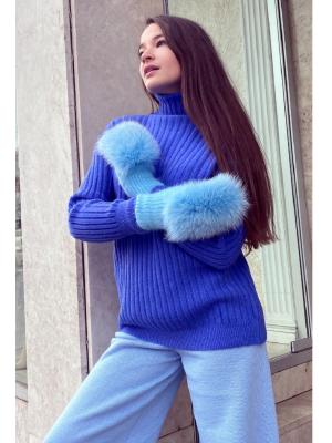 Зимние варежки с натуральным мехом J9318-blue