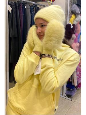 Зимние варежки с натуральным мехом J9318-lemon