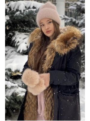 Зимние варежки с натуральным мехом J9318-medovyy