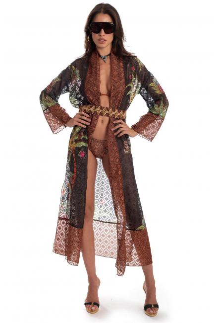 Чорне довге кімоно з принтом Safari PF200A034