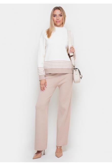Жіночий костюм (Світер, брюки) 102-2485T-87-Milk/beige