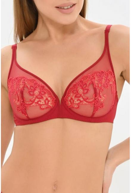 Бюстгальтер с чашкой из прозрачной паутинки Simone Perele SAG 15C319-red
