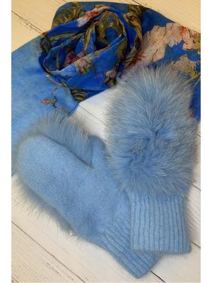 Зимние варежки с натуральным мехом J9318-blue